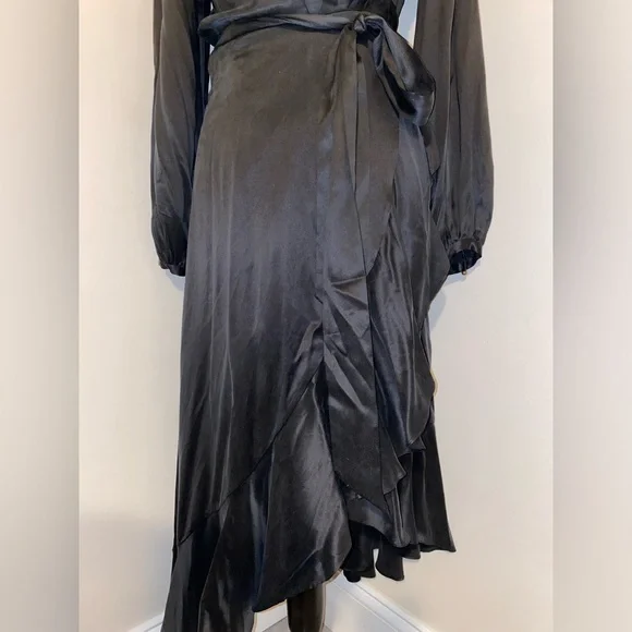ZIMMERMAN BLACK SILK RUFFLE LONG DRESS ASYMMETRICAL WITH BELT SIZE 0 - Picture 8 of 13